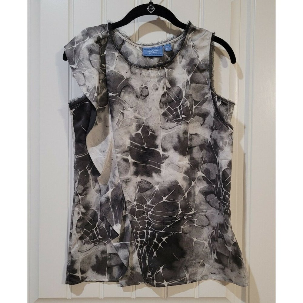 Simply Vera Wang Women's Size XS Sleeveless Raw Hem Ruffle Shoulder Gray Blouse